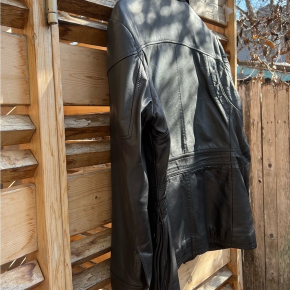 Heavy Black Leather Hugo Boss Jacket - Picture 5 of 9